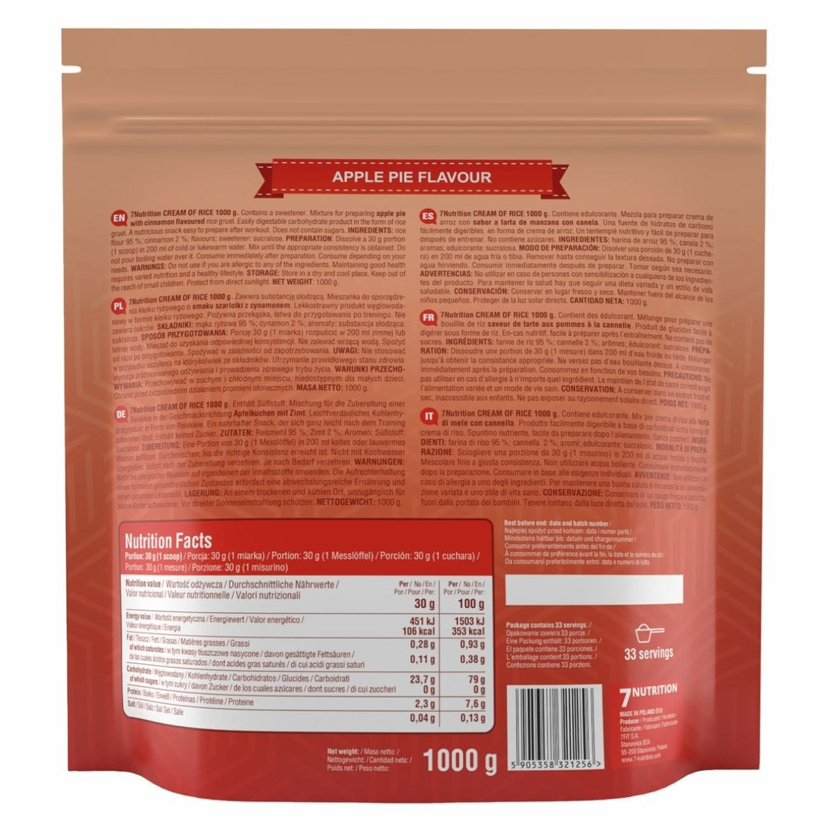 7Nutrition Cream of Rice Porridge, Apple Pie - 1 kg