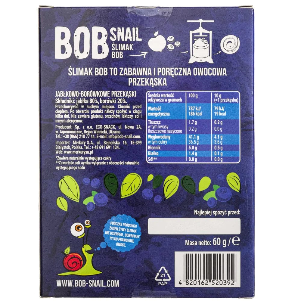 Bob Snail Apple & Blueberry Snack with No Added Sugar - 60 g