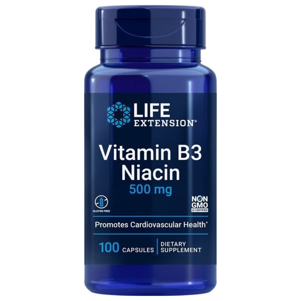 Life Extension Vitamin B3 Niacin 500 mg - 100 Capsules