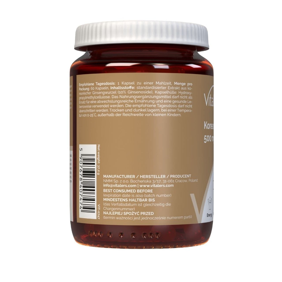 Vitaler's Korean Ginseng 500 mg - 60 Capsules