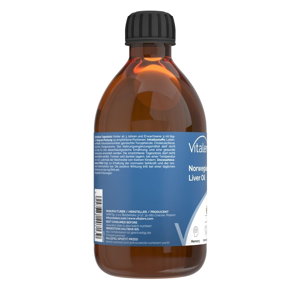 Vitaler's Omega-3 Norwegian Cod Liver Oil, Orange Flavor 1200 mg - 250 ml