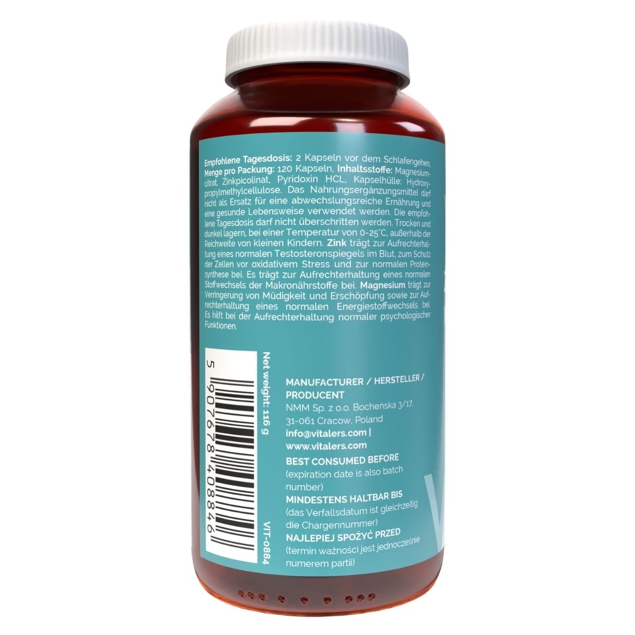 Vitaler's ZMB Mg + Zn+ B6 - 120 Capsules