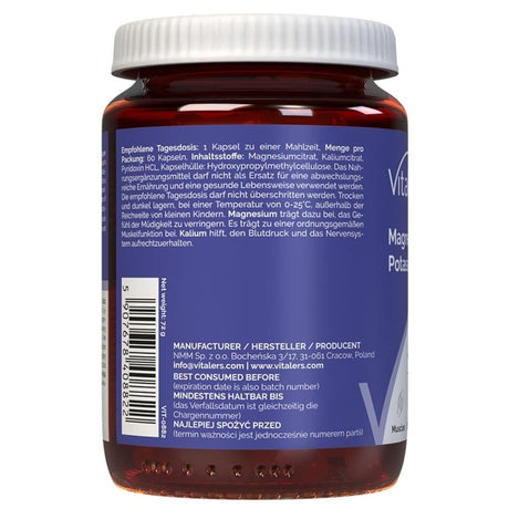 Vitaler's Magnijs 100 mg + Kālijs 150 mg + Vitamīns B6 6 mg - 60 kapsulas