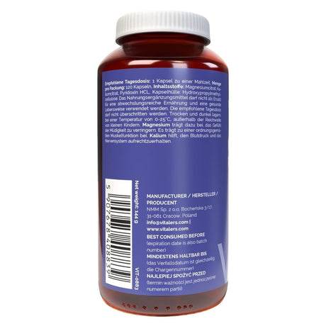 Vitaler's Magnijs 100 mg + Kālijs 150 mg + B6 6 mg - 120 kapsulas