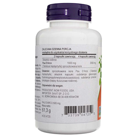 Now Foods Pau D'Arco 500 mg - 100 Veg Capsules