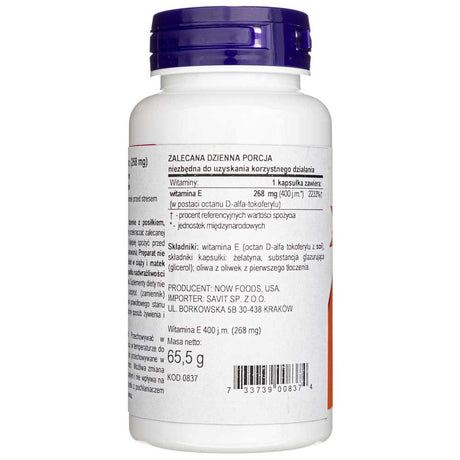 Now Foods Vitamin E-400 D-Alpha Tocopheryl - 100 Softgels