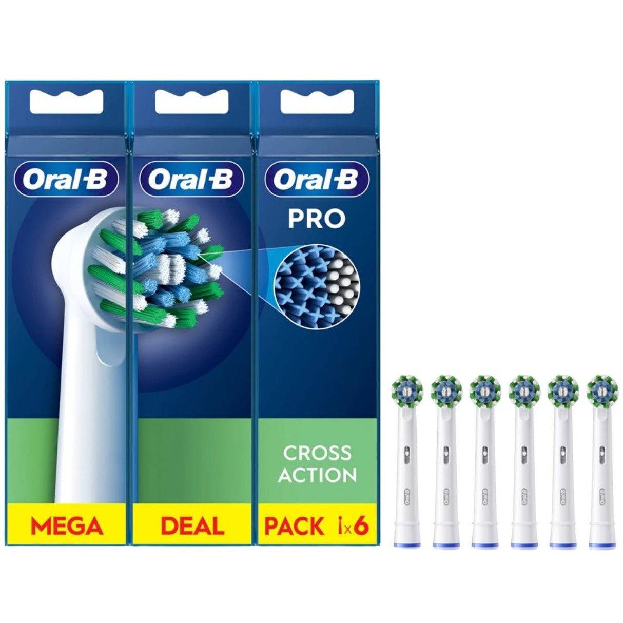 Oral-B Heads Cross Action Electric Toothbrush Heads, White - 6 Pieces