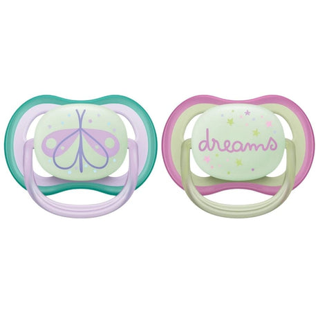 Philips Avent Ultra Air Nighttime Pacifier, 0-6 Months, Girl - 2 Pieces