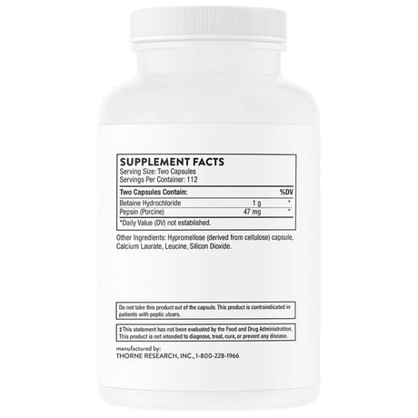 Thorne Research Betaine HCL & Pepsin - 225 Capsules