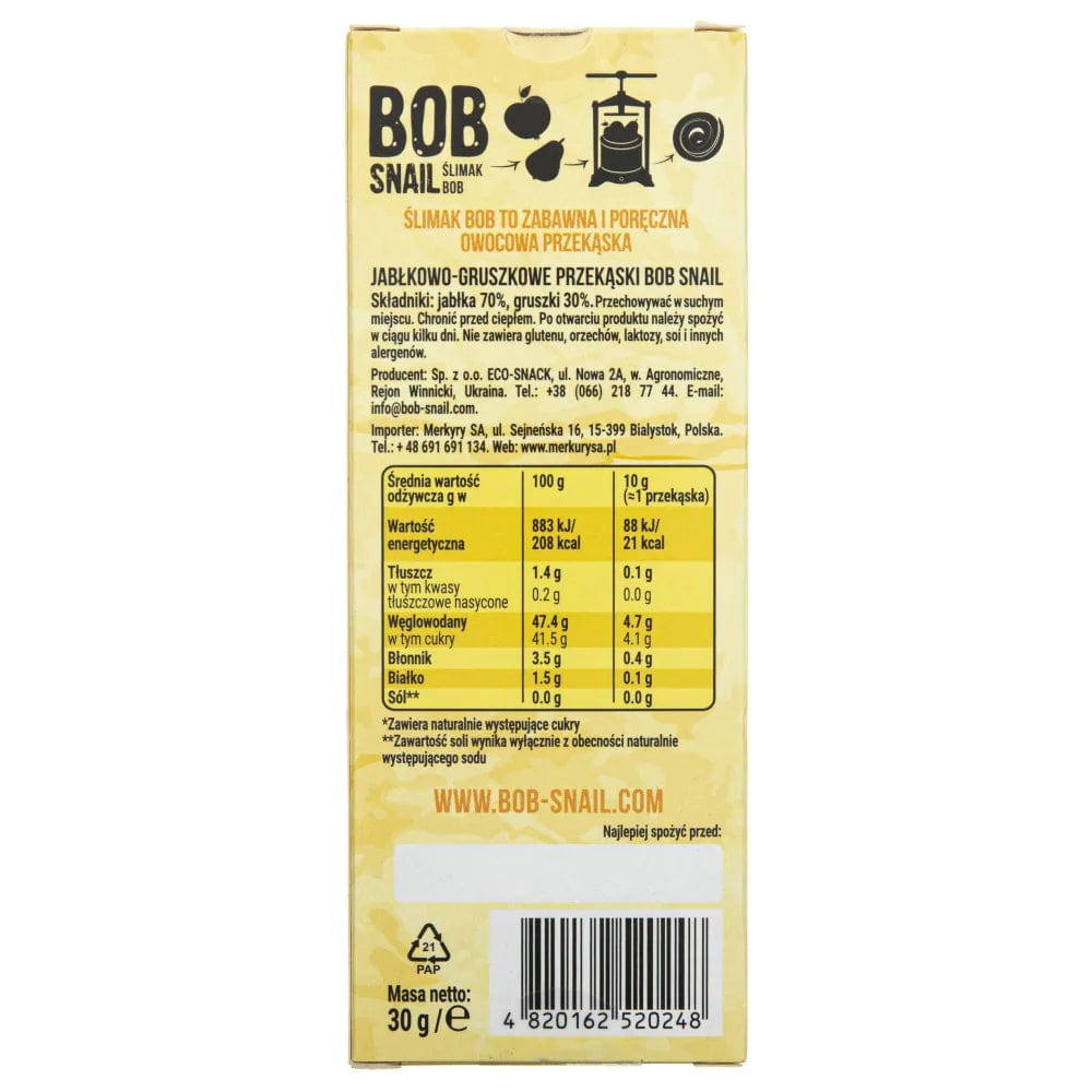 Bob Snail Apple and Pear Snack with No Added Sugar - 30 g