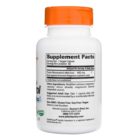 Doctor's Best  High Potency Trans-Resveratrol 600 mg - 60 Veg Capsules