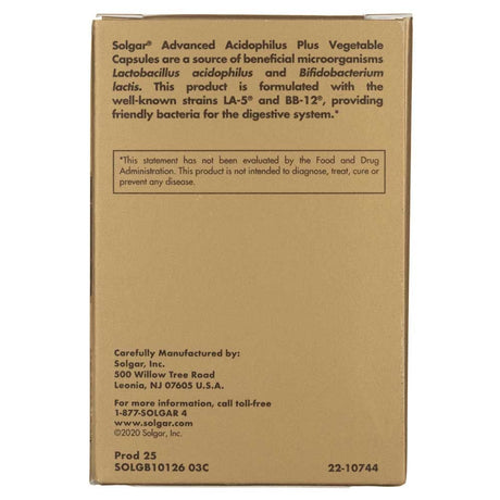 Solgar Advanced Acidophilus Plus - 120 Veg Capsules